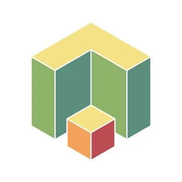 Cube logo, geometric vector design. Box logotype company, trendy techno emb.. Illustrazione stock