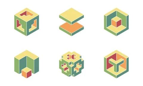 Cube logo, geometric vector design. Set box logotype company, trendy techno.. Illustrazione stock