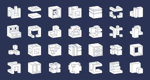 Cube logo icon. 3D isometric shapes. Geometric tech design. Graphic structu.. Stock Illustration