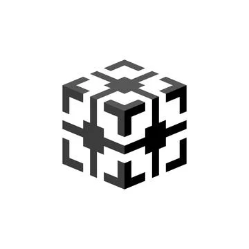 Cube logo isometric geometric modular structure shape, symbol of complex si.. Stock Illustration