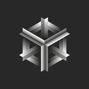 Cube logo technological emblem, intersecting gradient gray-white corners, cub Stock Illustration