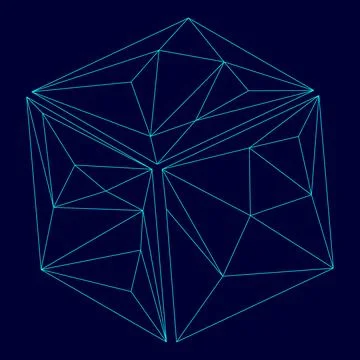 Cube in low poly triangulation triangulated polygonal electric cyan blue vi.. Ilustración de archivo