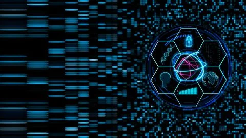 Cube magenta with atom blockchain and  holographic futuristic technology wi.. Stock Illustration