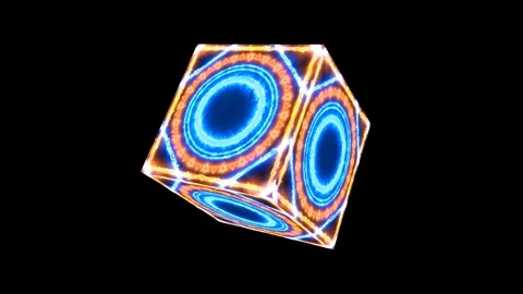 Cube magic circle powerful blue flame energy with heaven double circle six .. Stock Footage 247357842