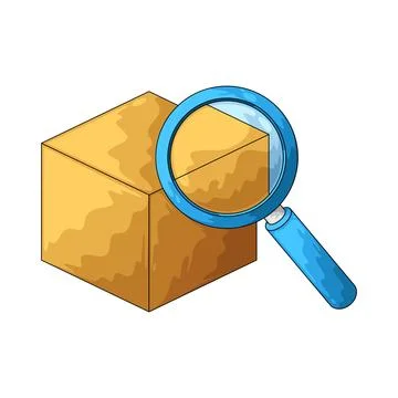Cube with magnifying glass illustration Stock Illustration