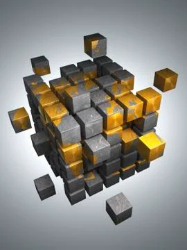 Cube with a map of america being put together from smaller cubes, 3d illustra Illustrazione stock