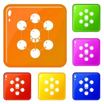 Cube molecule icons set vector color 스톡 일러스트