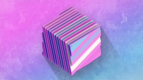 Cube with a neon gradient divided into thin slices. 3d rendering loop animation Stock Footage 240624757