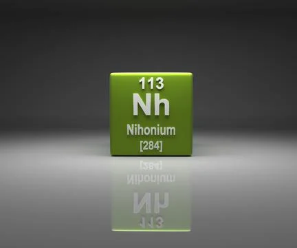 Cube with Nihonium number 113 periodic table, 3d rendering Stock Illustration