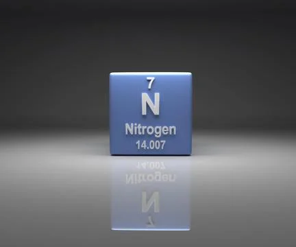 Cube with nitrogen number 7 periodic table, 3d rendering Stock Illustration