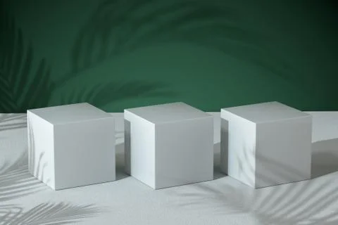 Cube object stand with green wall, 3d rendering. Stock Illustration