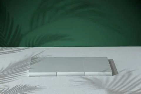 Cube object stand with green wall, 3d rendering. Stock Illustration