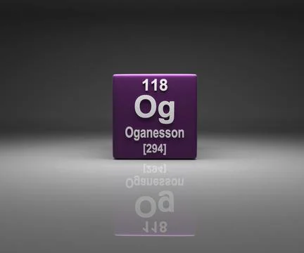 Cube with Oganesson number 118 periodic table, 3d rendering Stock Illustration
