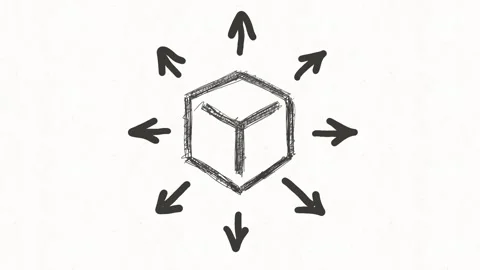 Cube With Outward Arrows Expansion and Scaling Concept Animation Stock Footage 342018043