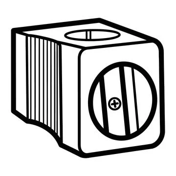 Cube pencil sharpener outline drawing icon school office supply vector Illustrazione stock