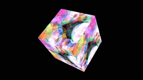 Cube pink hearts with aqua and blue bubbles floating on black screen with white Video stock 147113245