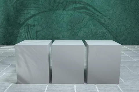 Cube platform with plant shadows on the green wall, 3d rendering. Stock Illustration