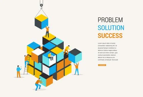 Cube Puzzle Solution Solving Problem Concept banner Stock Illustration