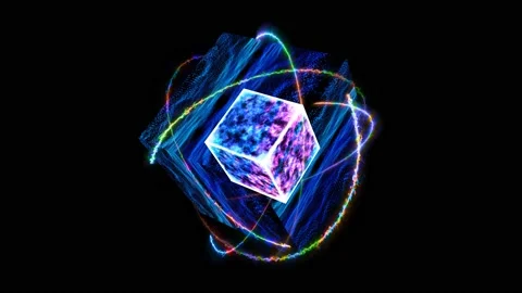 Cube quantum computer core futuristic technology digital layer dimension hol Stock Footage 197013719