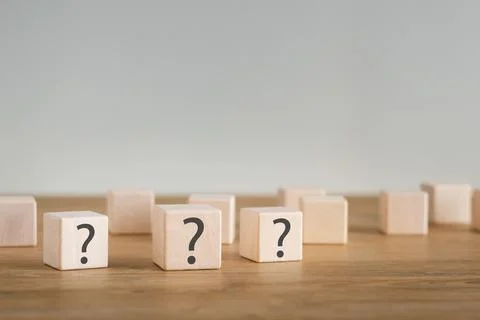Cube with question marks, Asking Questions, Frequently Asked Questions, Askin Stock Photos