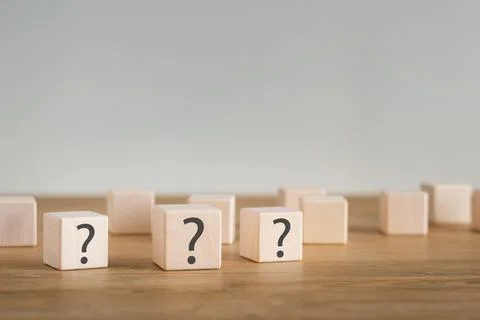 Cube with question marks, Asking Questions, Frequently Asked Questions, Ask.. Stock Photos