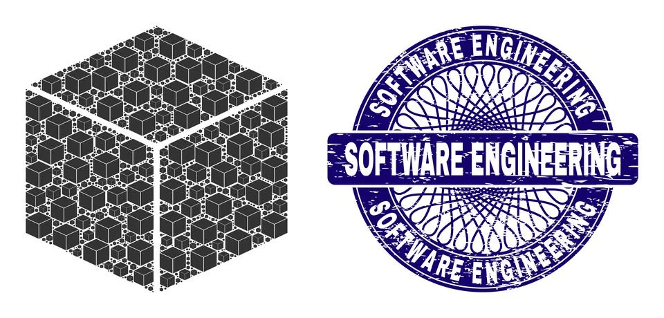 Cube Recursion Composition of Cube Icons and Grunge Software Engineering Round Stock Illustration