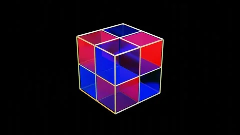 Cube with red blue transparent rotates on black background. 3d render looped ani Video stock 297451578