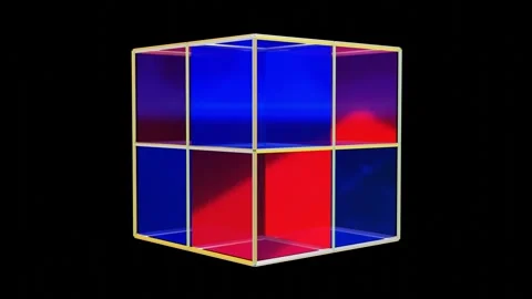 Cube with red blue transparent rotates on black background. 3d render looped ani 库存影片 297451586