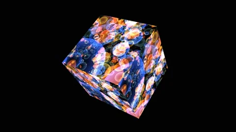 Cube red hearts with gold and dark blue bubbles floating on black screen with Stock-Footage 150004470