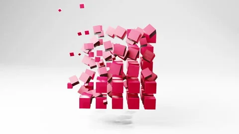 Cube red shape construction in light space, abstract animation motion graphics Stock Footage 264579424