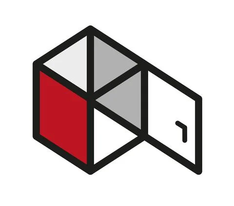 Cube with red wall and wide open door Stock Illustration