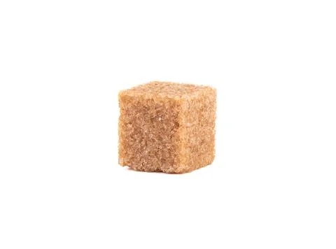 Cube of refined cane sugar isolated on white background. Stock Photos