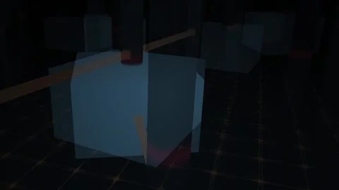 Cube Rotating in Dark Virtual Grid Space with Orange Axis Line for Tech Con.. Stock Footage 343693537