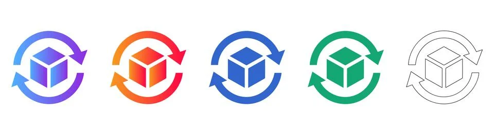 Cube Rotation and Cycle Process Icons Stock Illustration