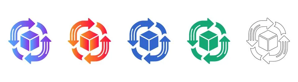 Cube Rotation and Processing Icon Set 库存插图