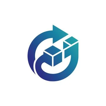 Cube Rotation Logo Design with Logistics Supply Chain Innovation Icon Иллюстрация