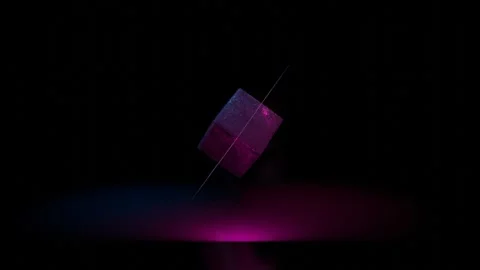 Cube with rough texture with cubic glowing frames around spinning on dark backgr Stock Footage 309224568