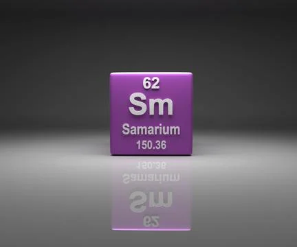 Cube with Samarium number 62 periodic table, 3d rendering Stock Illustration