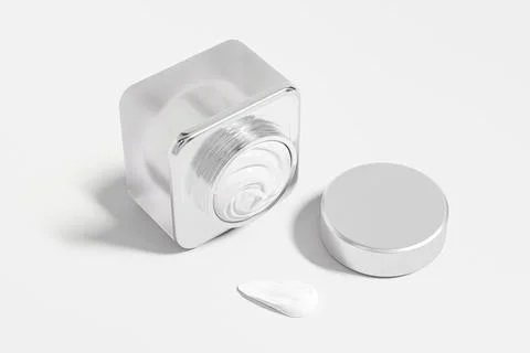 Cube shape cream jar with metallic lid mockup, frost glass skincare packaging Stock Illustration