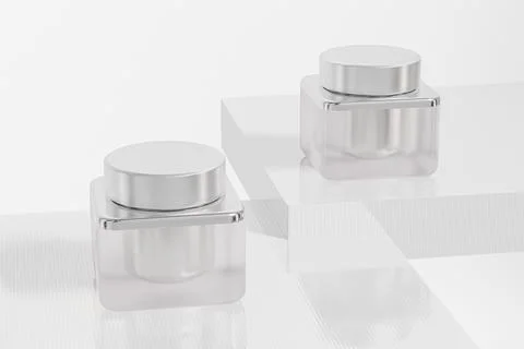 Cube shape cream jar with metallic lid mockup, frost glass skincare packaging Stock Illustration
