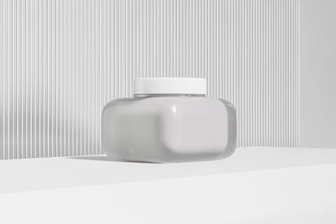 Cube shape cream jar with white flat lid mockup, skincare packaging Stock-Illustration