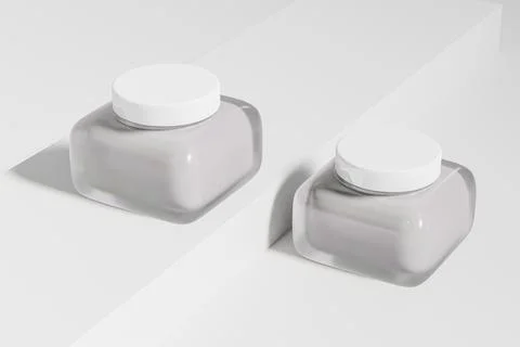 Cube shape cream jar with white flat lid mockup Stock-Illustration