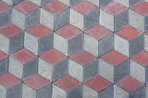 Cube shape hexagon background in city park paving Stock Photos