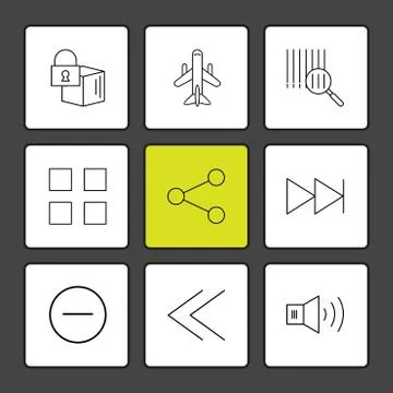 Cube , share , blocks , speaker, user interface icons , arrows , navigation , Stock Illustration