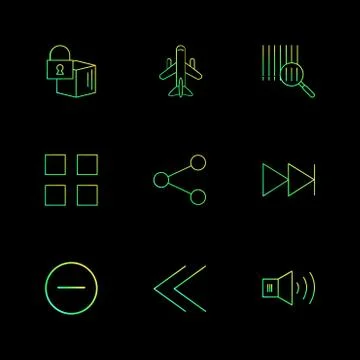 Cube , share , blocks , speaker, user interface icons , arrows , navigation , Stock Illustration