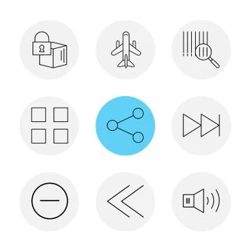 Cube , share , blocks , speaker, user interface icons , arrows , navigation , Stock Illustration