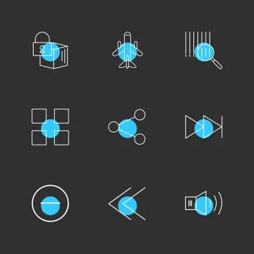Cube , share , blocks , speaker, user interface icons , arrows , navigation , Stock Illustration