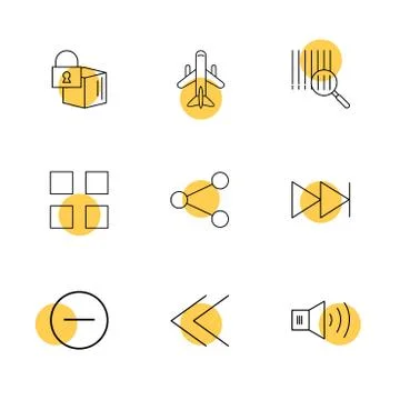 Cube , share , blocks , speaker, user interface icons , arrows , navigation , Stock Illustration