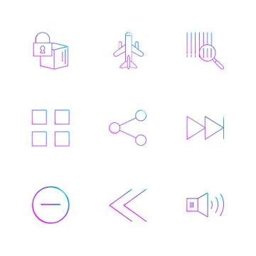 Cube , share , blocks , speaker, user interface icons , arrows , navigation , Stock Illustration
