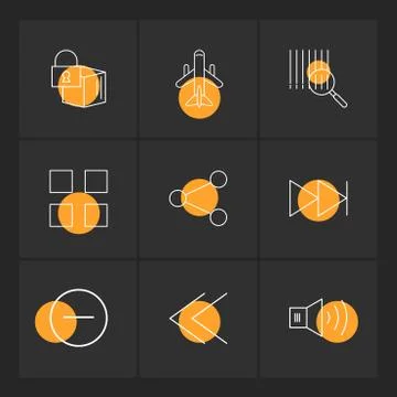 Cube , share , blocks , speaker, user interface icons , arrows , navigation , Stock Illustration